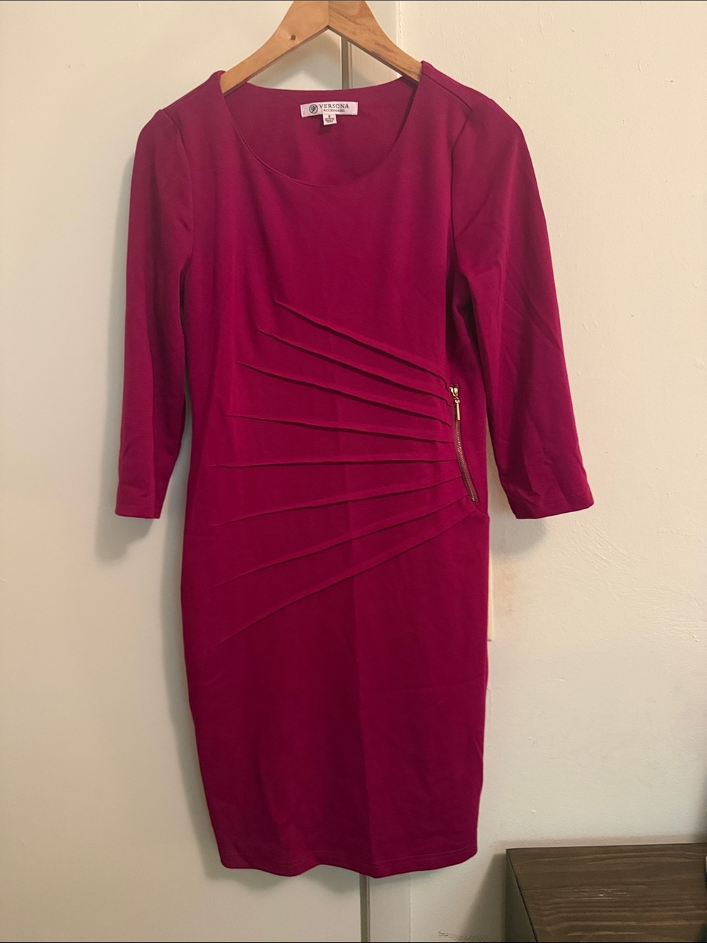 Versona Fuchsia Pleated Sheath Midi Dress